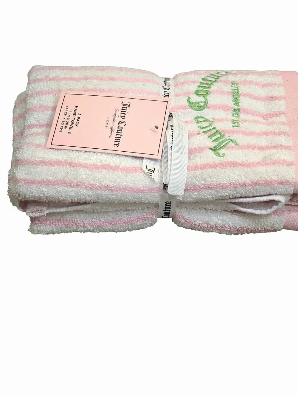 Juicy Couture Home Pink & White Striped Logo Hand Towel Set